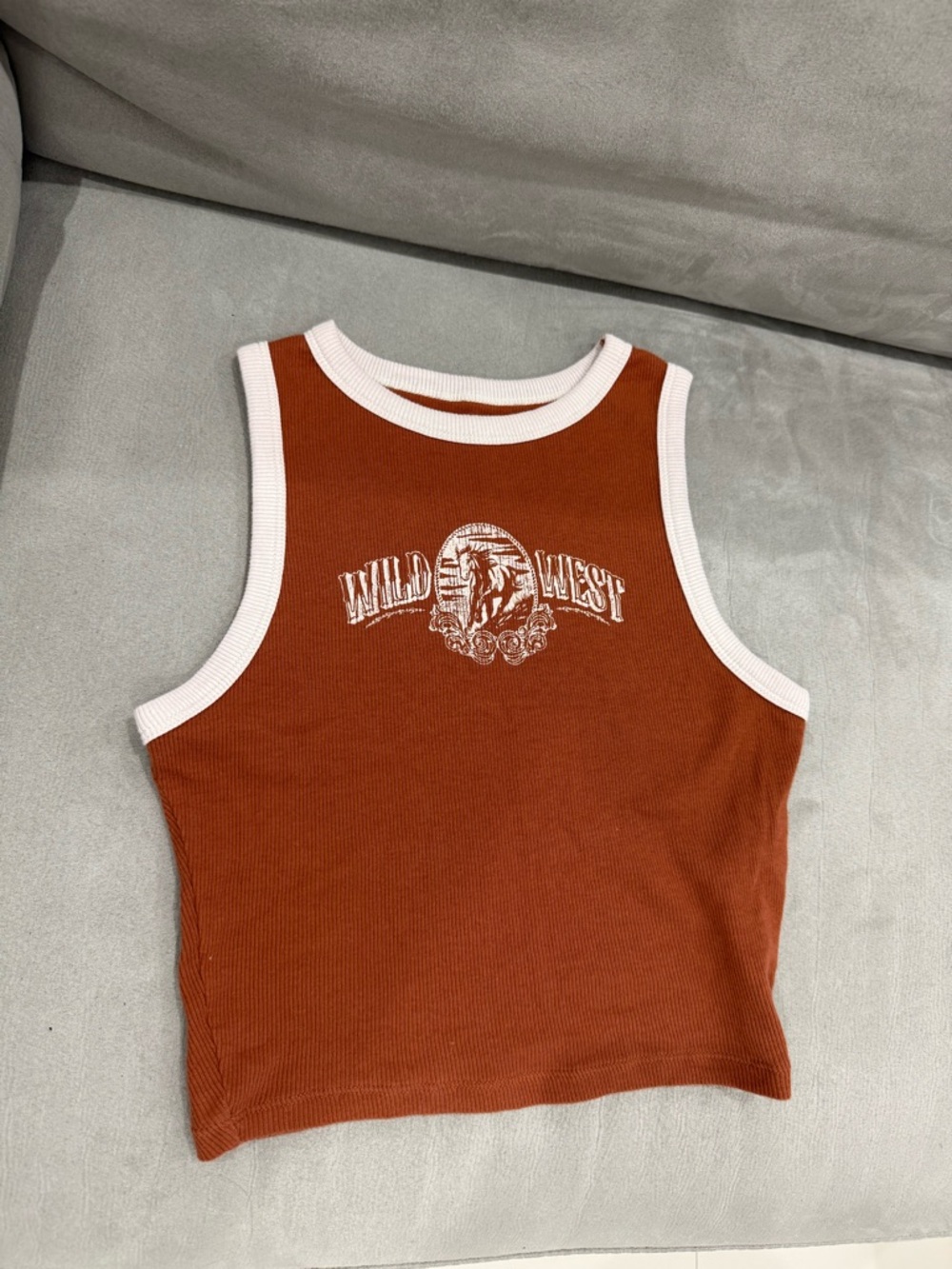 Hollister Rust Tank Top with White Trim and Wild West Graphic